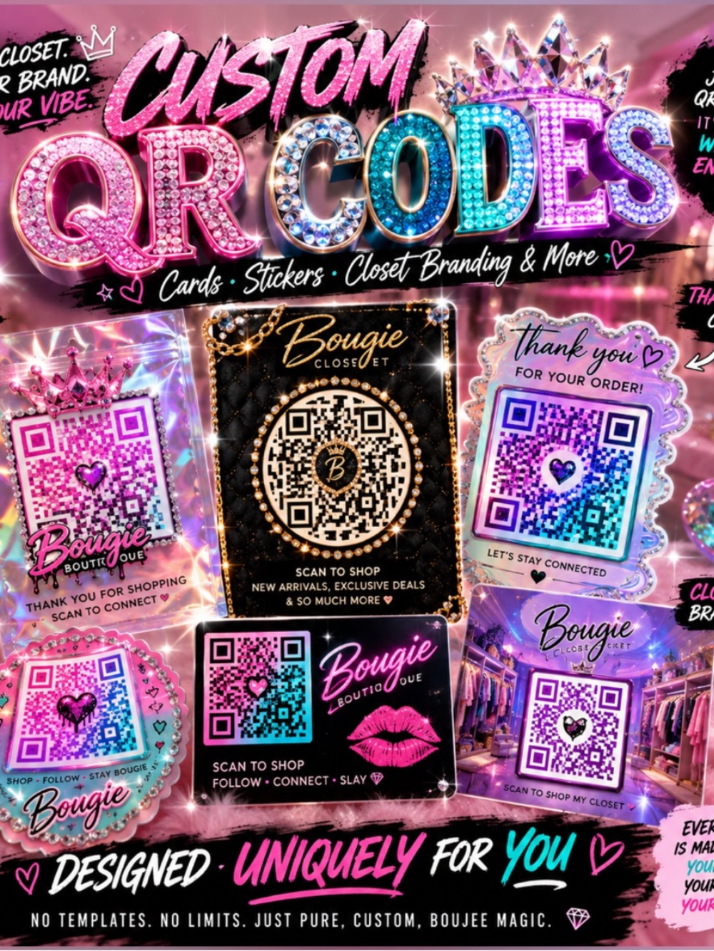 Custom QR Code Stickers, or Cards Closet Branding for You